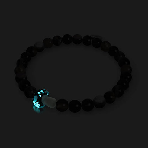 Black Agate | .925 Sterling Silver | Firefly Glass Mushroom Gemstone Bracelet